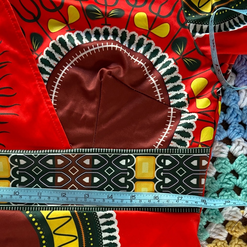 Red Dashiki African Style Midi Sheath Dress XXL XXLarge Volup Bodycon Plus Size - Picture 6 of 13